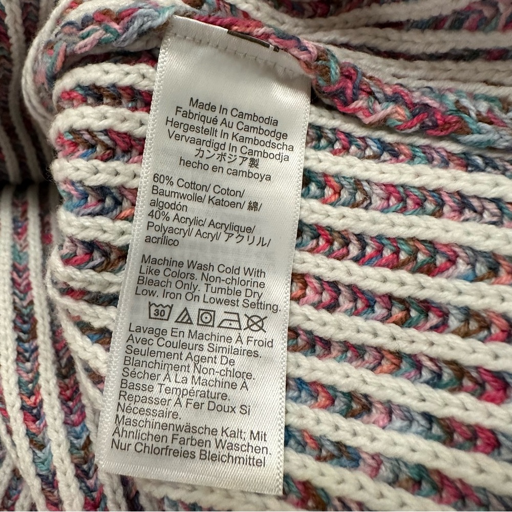 J. Crew Ladder Stitch Lady Cardigan Sweater Buttons Multicolor Cozy Size XL - Picture 7 of 8